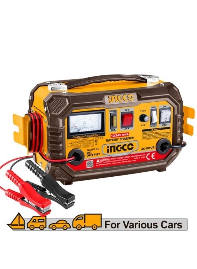 Ingco [ING-CB1601] 12/24V Battery Charger – 9A Rated, Boost 12A, Suitable for 28-180Ah Batteries - Image 1